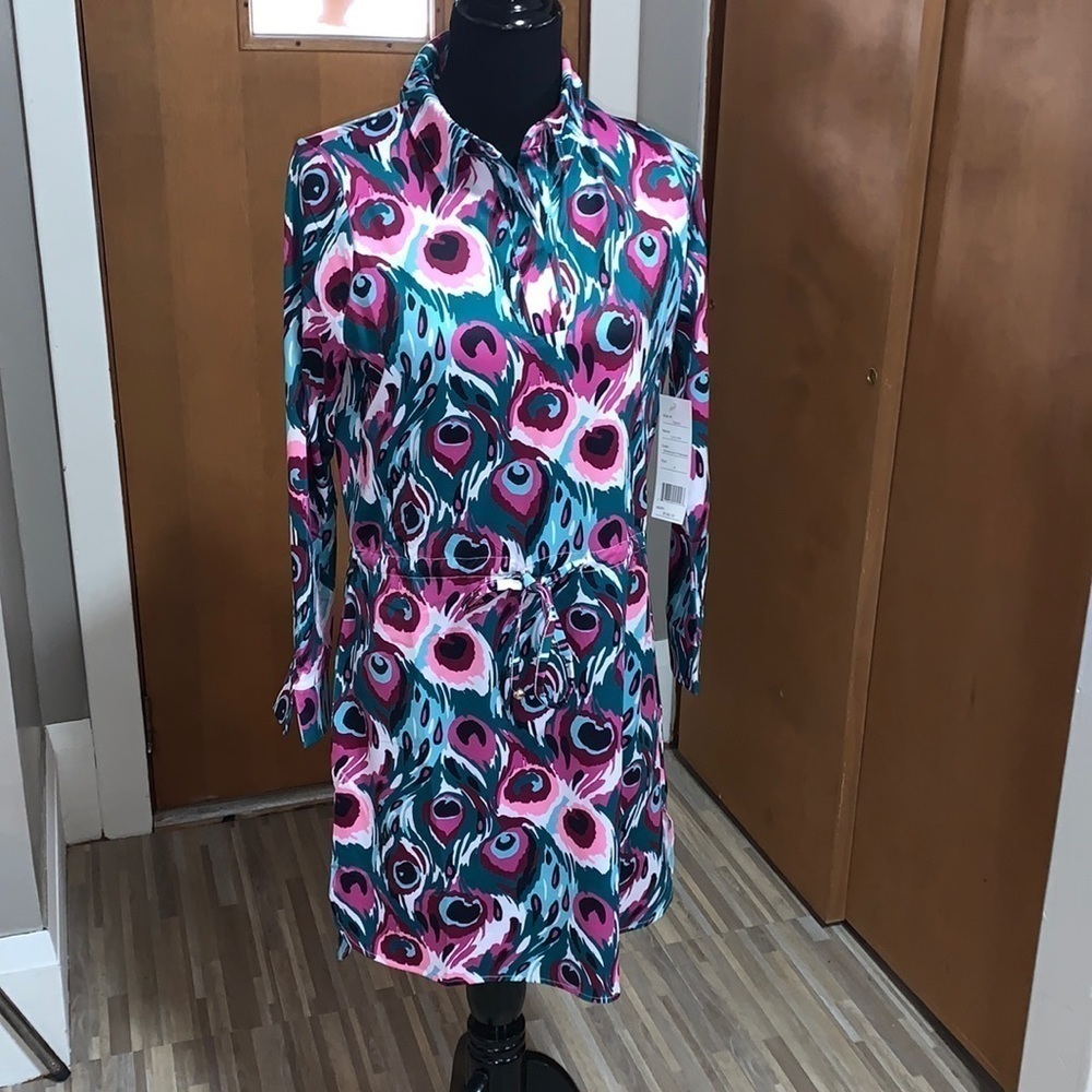 Tracy Negoshian Lillian style shirt dress, peacock